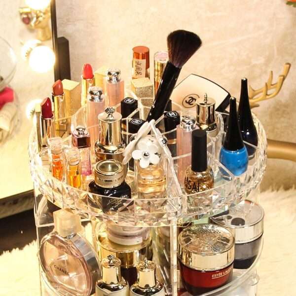 360 Rotating Adjustable Acrylic Diamond-shaped Edged Makeup Organizer - Image 5
