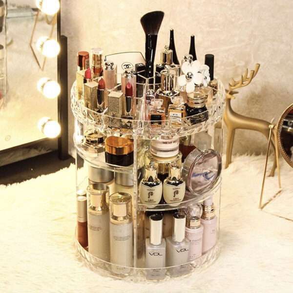 360 Rotating Adjustable Acrylic Diamond-shaped Edged Makeup Organizer - Image 4