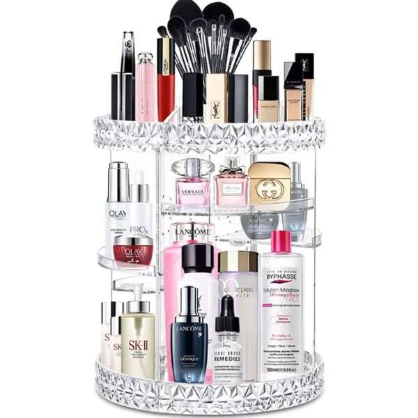 360 Rotating Adjustable Acrylic Diamond-shaped Edged Makeup Organizer