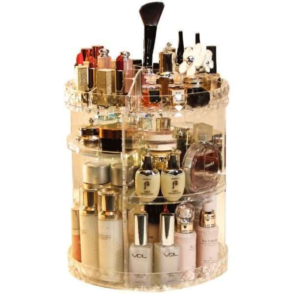 360 Rotating Adjustable Acrylic Diamond-shaped Edged Makeup Organizer - Image 6