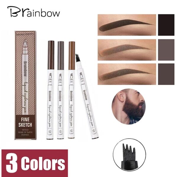 Pack of 3 Waterproof Liquid Eyebrow & Beard Filling Four Point Pen