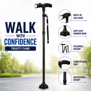 High Quality Foldable Walking Stick With LED Light - FREE DELIVERY
