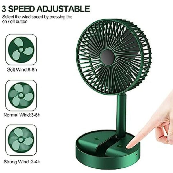 Foldable USB Rechargeable 3 Speed And Height Adjustable Desk Fan - Image 2