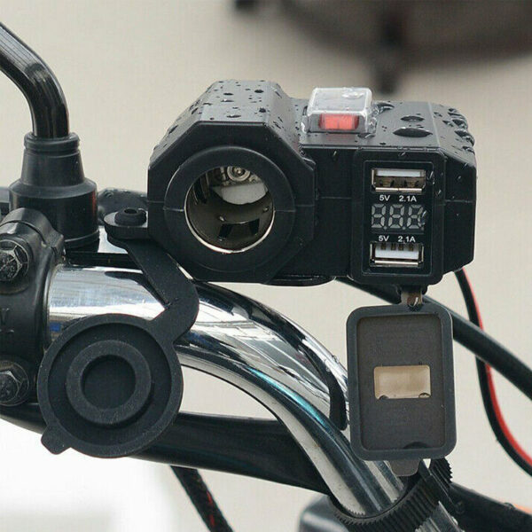Waterproof Motorcycle Cigarette Lighter Dual USB Charger With LED Display - Image 3