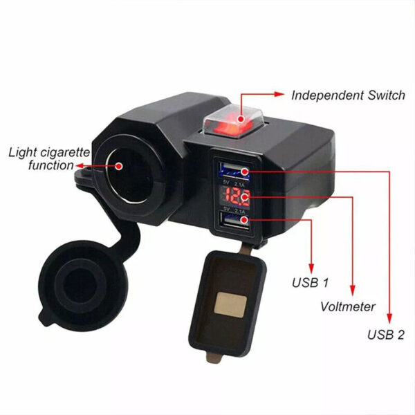Waterproof Motorcycle Cigarette Lighter Dual USB Charger With LED Display - Image 5