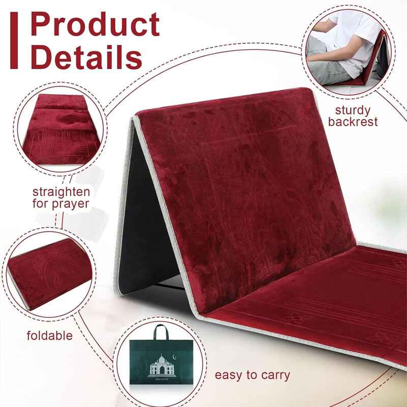 Turkish Style Foldable Prayer Rug With Back Support – Soft Padded Janamaz for Comfortable Salah, Hajj & Umrah - Image 4