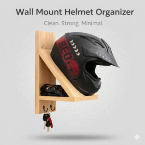 Premium Wooden Helmet Organizer Wall Mount with Key Hooks – Built for Riders -- FREE DELIVERY