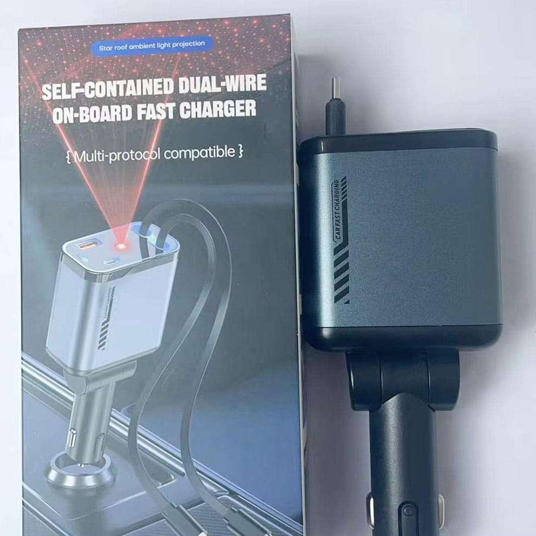 120W Retractable Car Charger (Type-C & iPhone) 4-in-1 Fast Charging With Starry Ambiant Light - Image 8