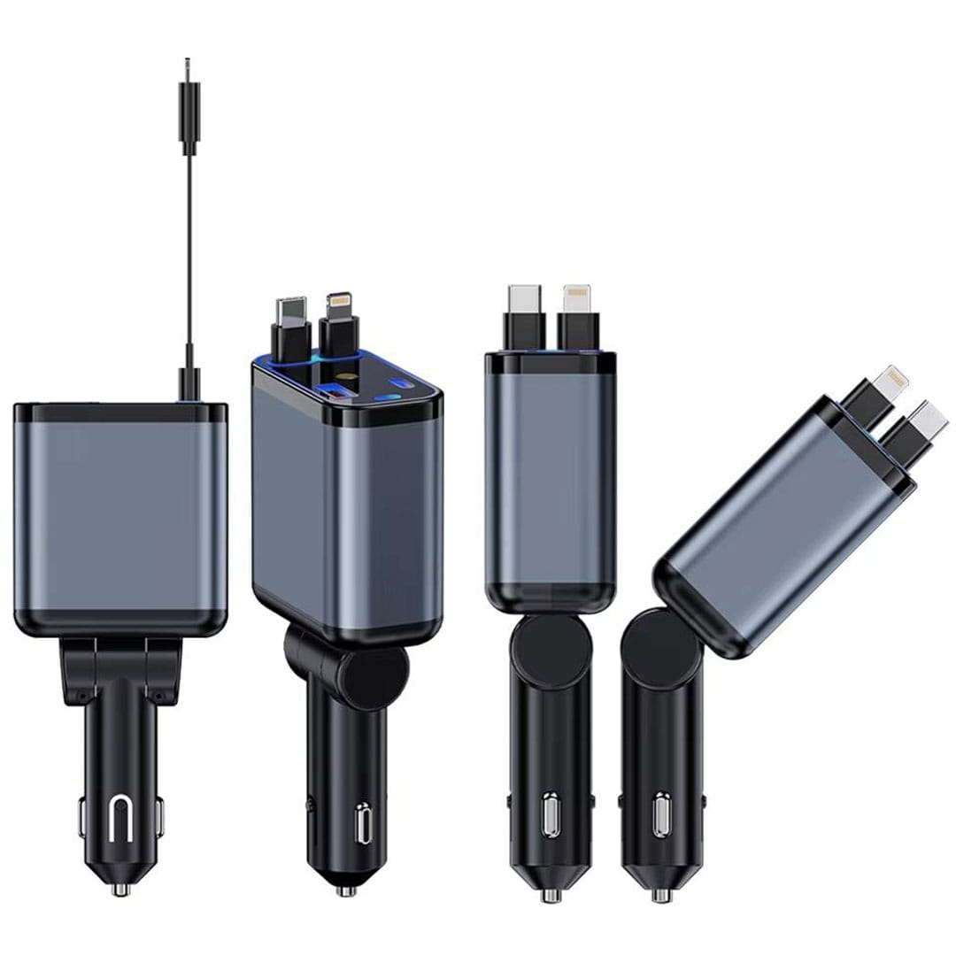 120W Retractable Car Charger (Type-C & iPhone) 4-in-1 Fast Charging With Starry Ambiant Light - Image 6